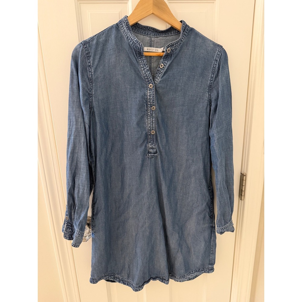Kenneth‎ Cole Reaction Womens Blue Tencel Denim Shift Dress Medium Pockets